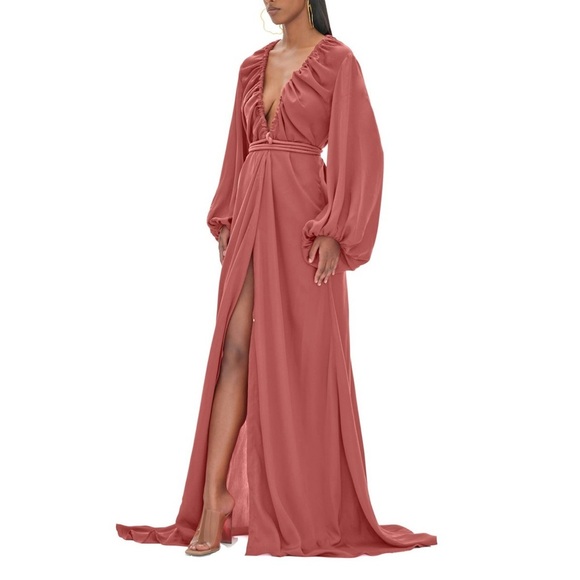 Andrea Iyamah Neema Robe Maxi Dress Dusty Apricot NWT - Picture 2 of 7